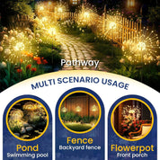 Solar Firework Garden Lights Starburst Stake Warm White Outdoor Decor