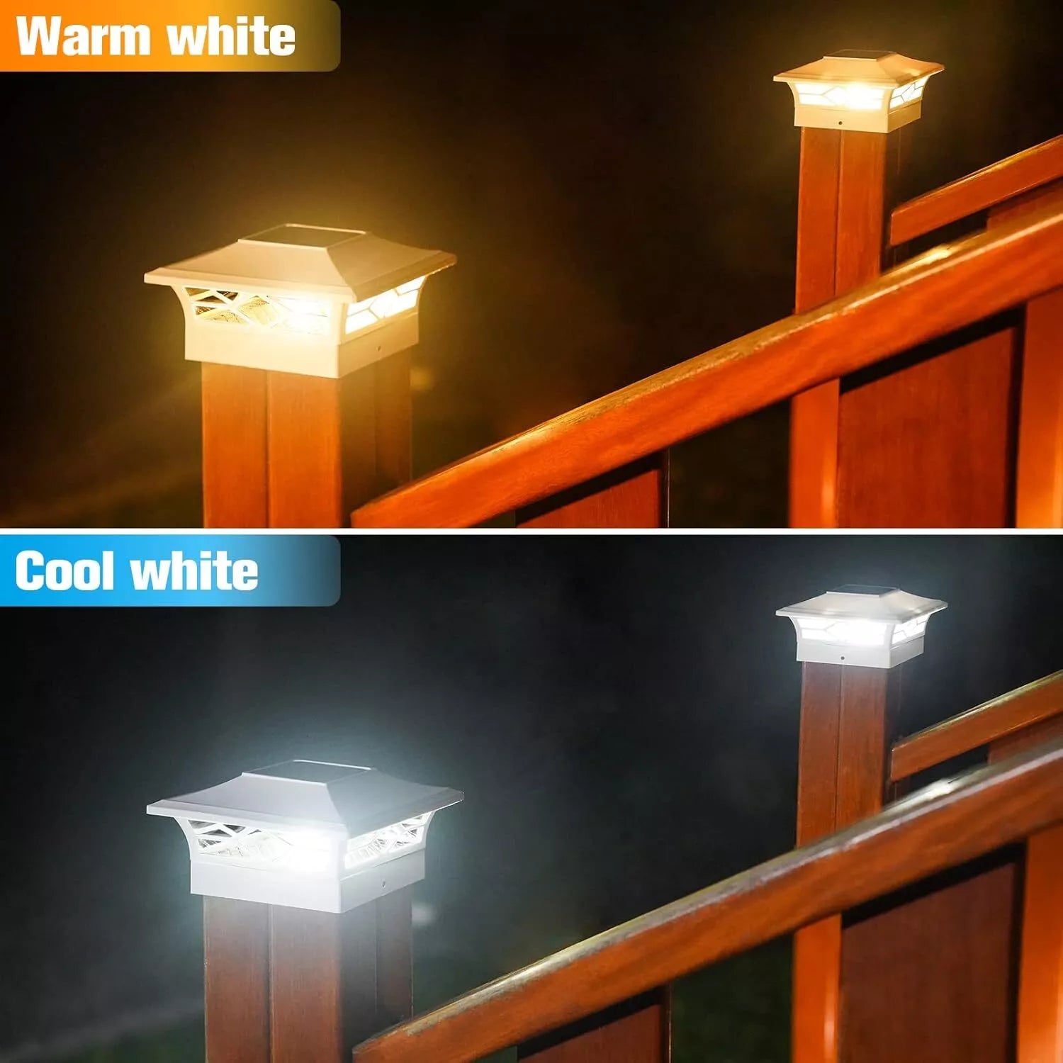 Outdoor Solar LED Deck Post Lights Warm & Cool White Waterproof