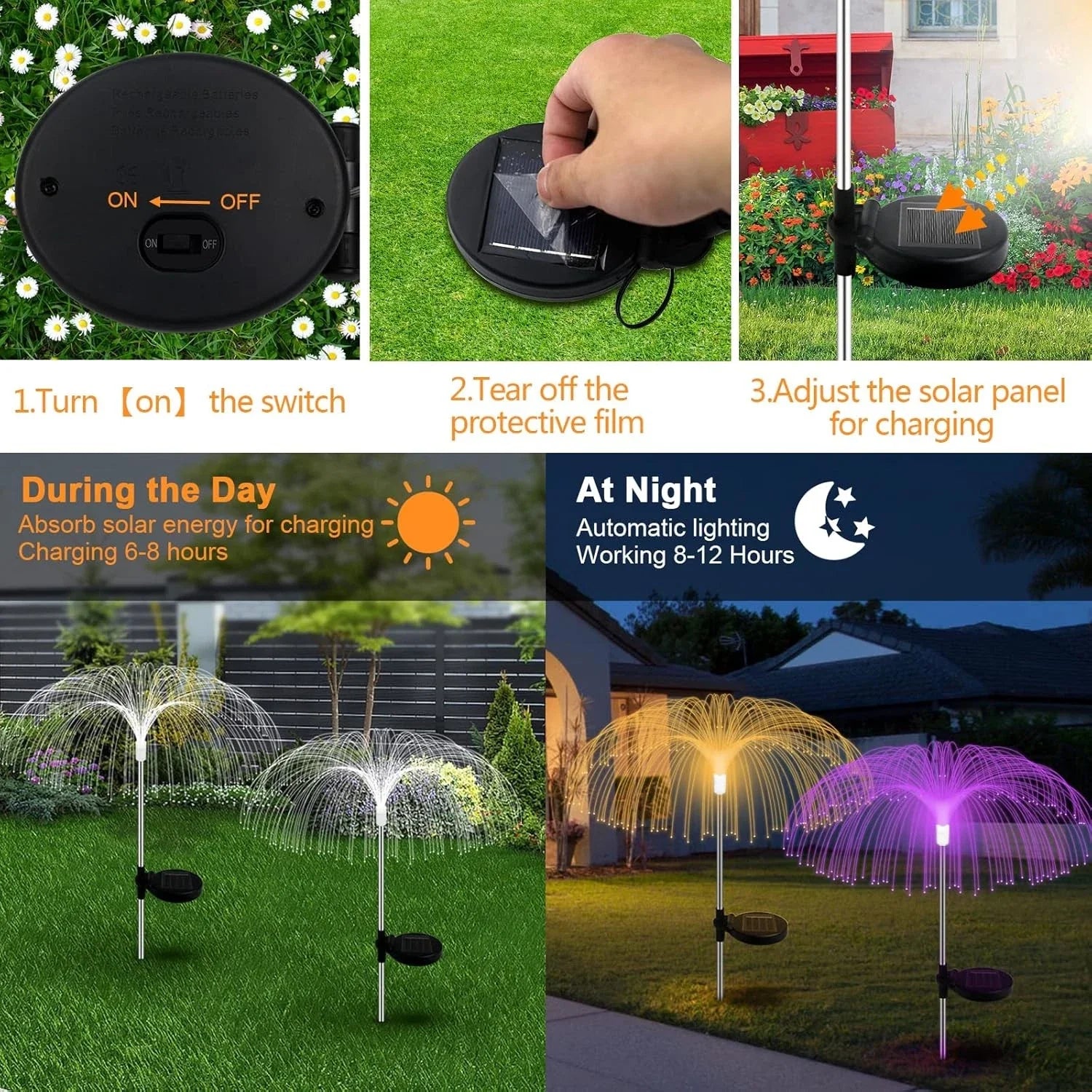 2/4 Solar Jellyfish Lights Color Changing Outdoor Patio Lawn White
