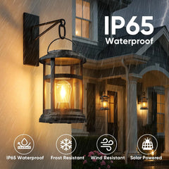 Solar Lantern Hanging Lights Black LED Outdoor Patio Garden Decor