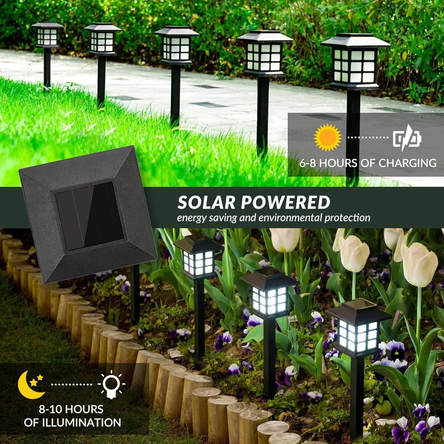 Black Solar Pathway LED Outdoor Garden Lights Cold White