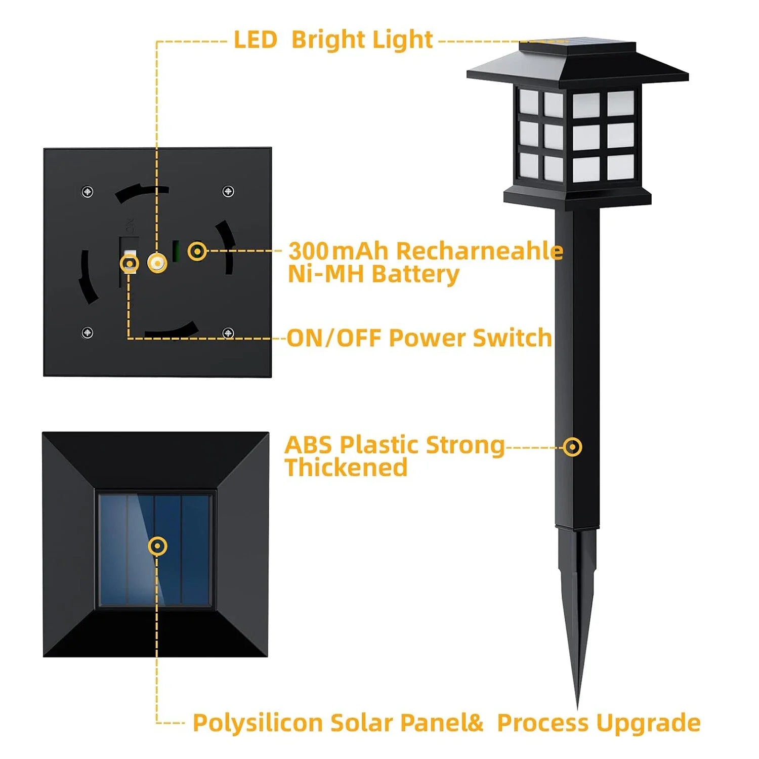 Black Solar Pathway LED Outdoor Garden Lights Cold White