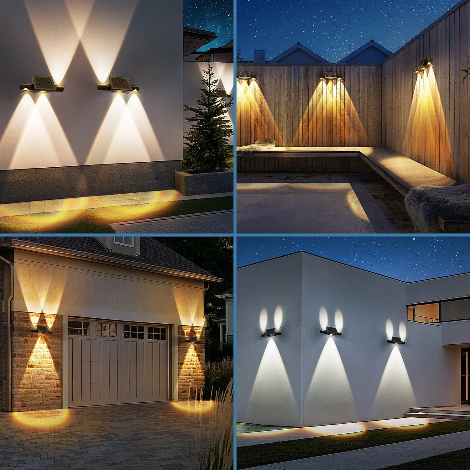 LED Solar Fence Lights Black IP65 Outdoor Wall Garden Decorative Lamps