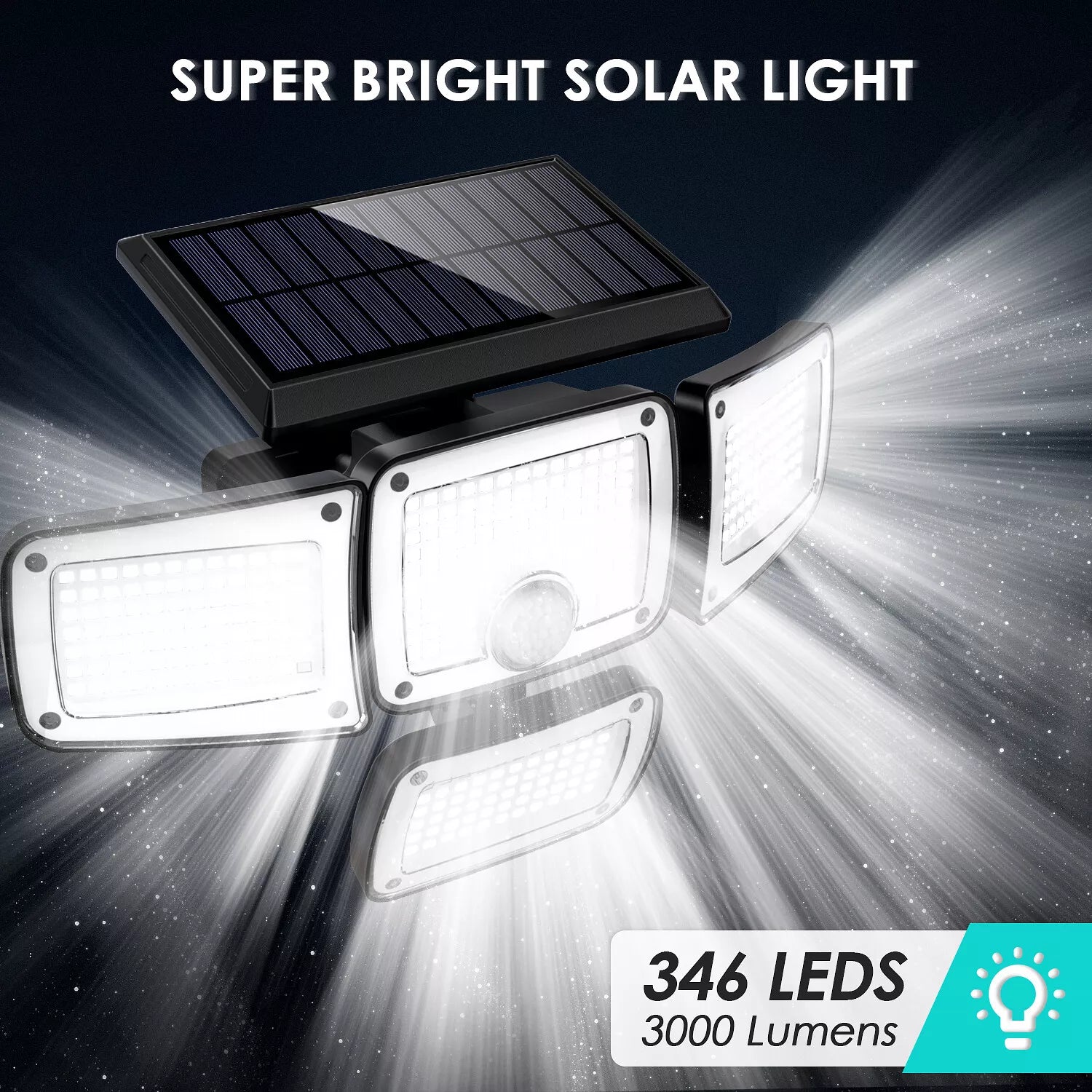 346 LED Solar Motion Sensor Wall Light Outdoor Security Lamp Black