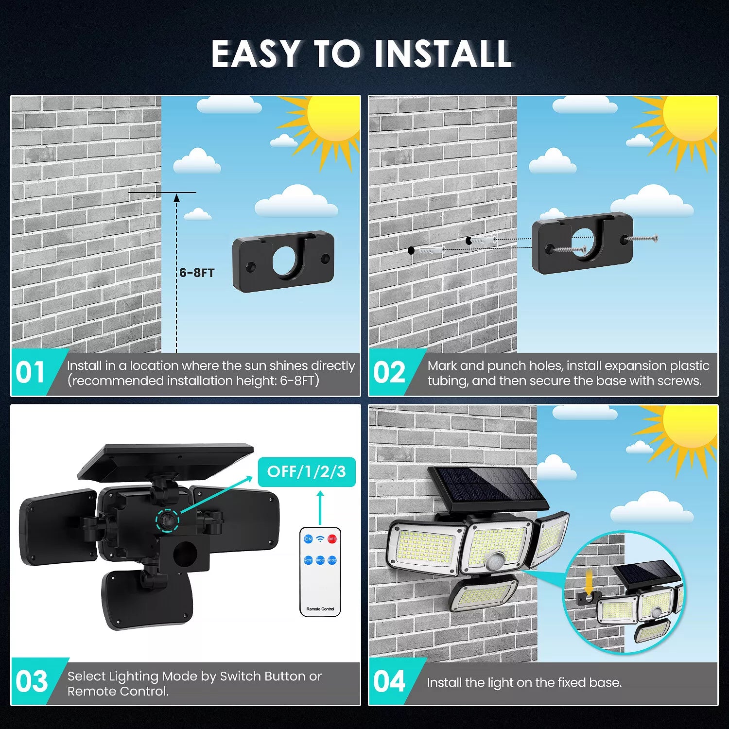 346 LED Solar Motion Sensor Wall Light Outdoor Security Lamp Black