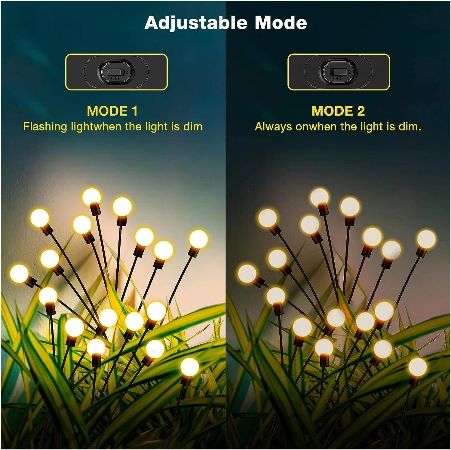 2PCS Solar Firefly Lights Outdoor LED Garden Pathway Decor – Black