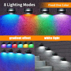 Solar Powered Fence Wall Lights Outdoor Garden Decor 8 Modes LED Waterproof