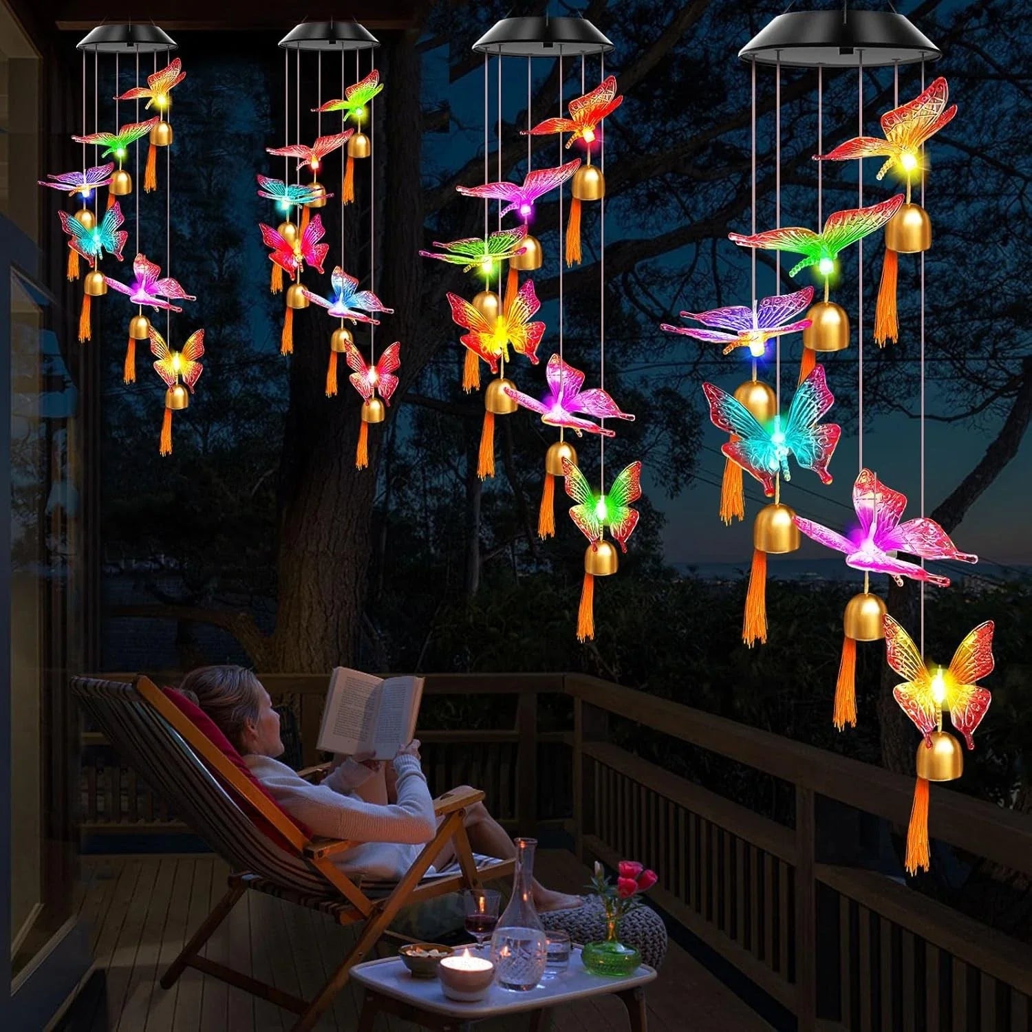 Solar Power Butterfly LED Wind Chime – Color Changing Garden Light
