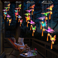 Solar Power Butterfly LED Wind Chime – Color Changing Garden Light