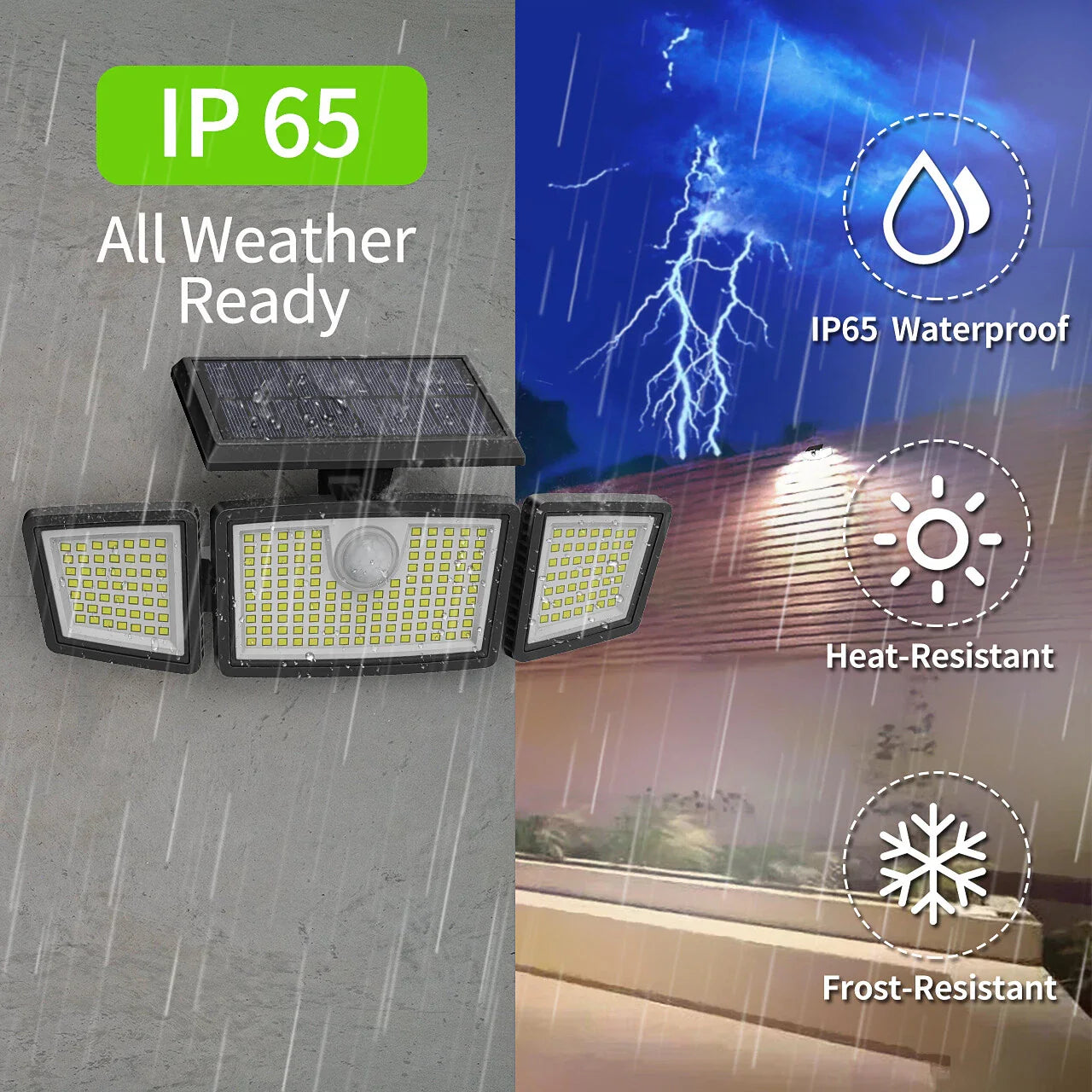 3 Head LED Solar Motion Sensor Wall Light Outdoor Waterproof – Black