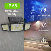 3 Head LED Solar Motion Sensor Wall Light Outdoor Waterproof – Black