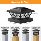 Solar Deck Post Cap Lights Black Flickering Flame LED Fence Lamps Outdoor