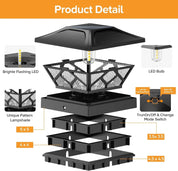 Solar Deck Post Cap Lights Black Flickering Flame LED Fence Lamps Outdoor