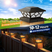 Solar Deck Post Cap Lights Black Flickering Flame LED Fence Lamps Outdoor