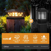 Solar Deck Post Cap Lights Black Flickering Flame LED Fence Lamps Outdoor