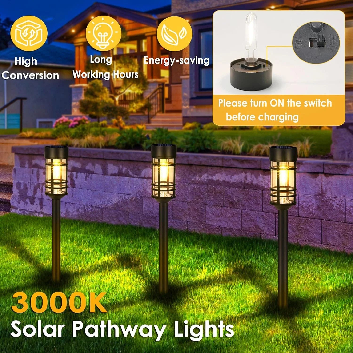 4 Pack Black Solar Pathway Lights Outdoor LED Garden Waterproof