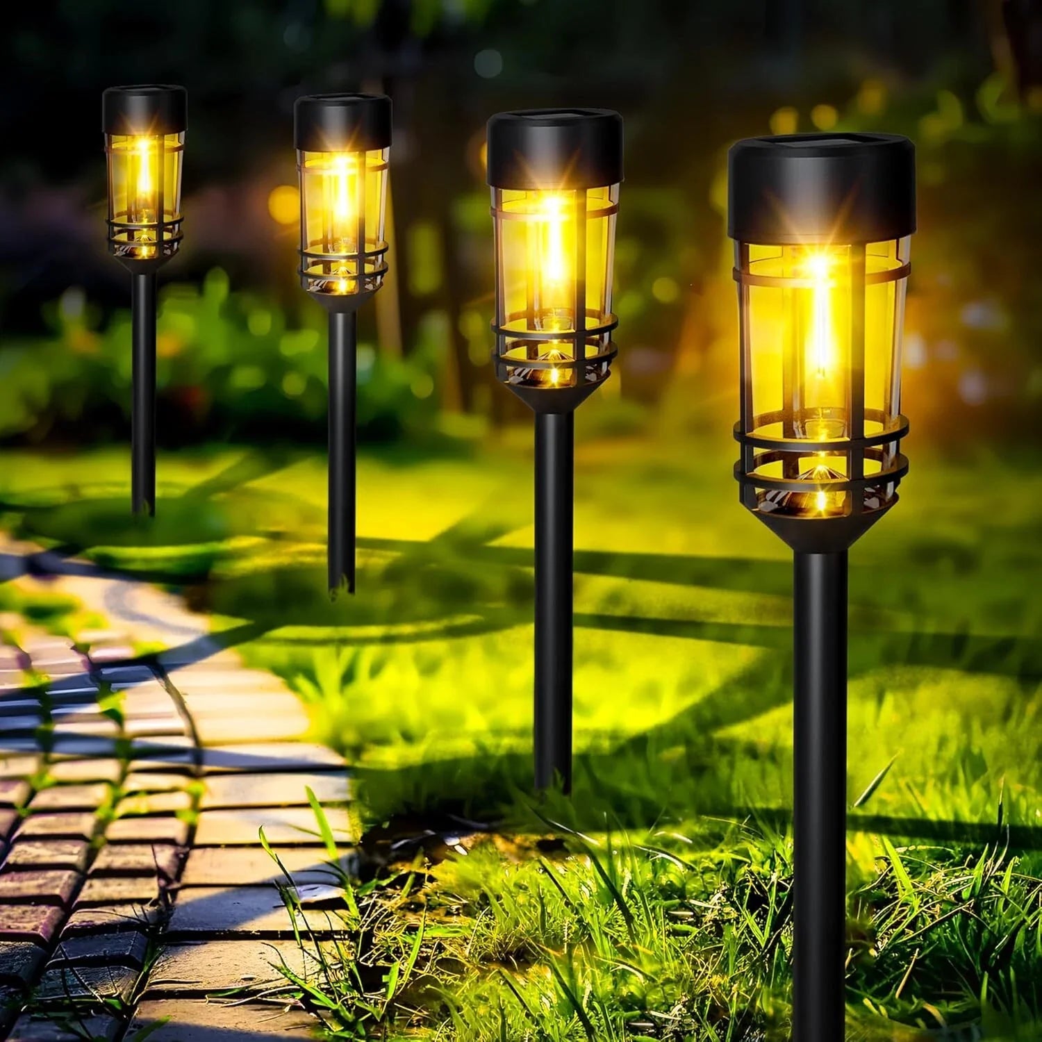 4 Pack Black Solar Pathway Lights Outdoor LED Garden Waterproof
