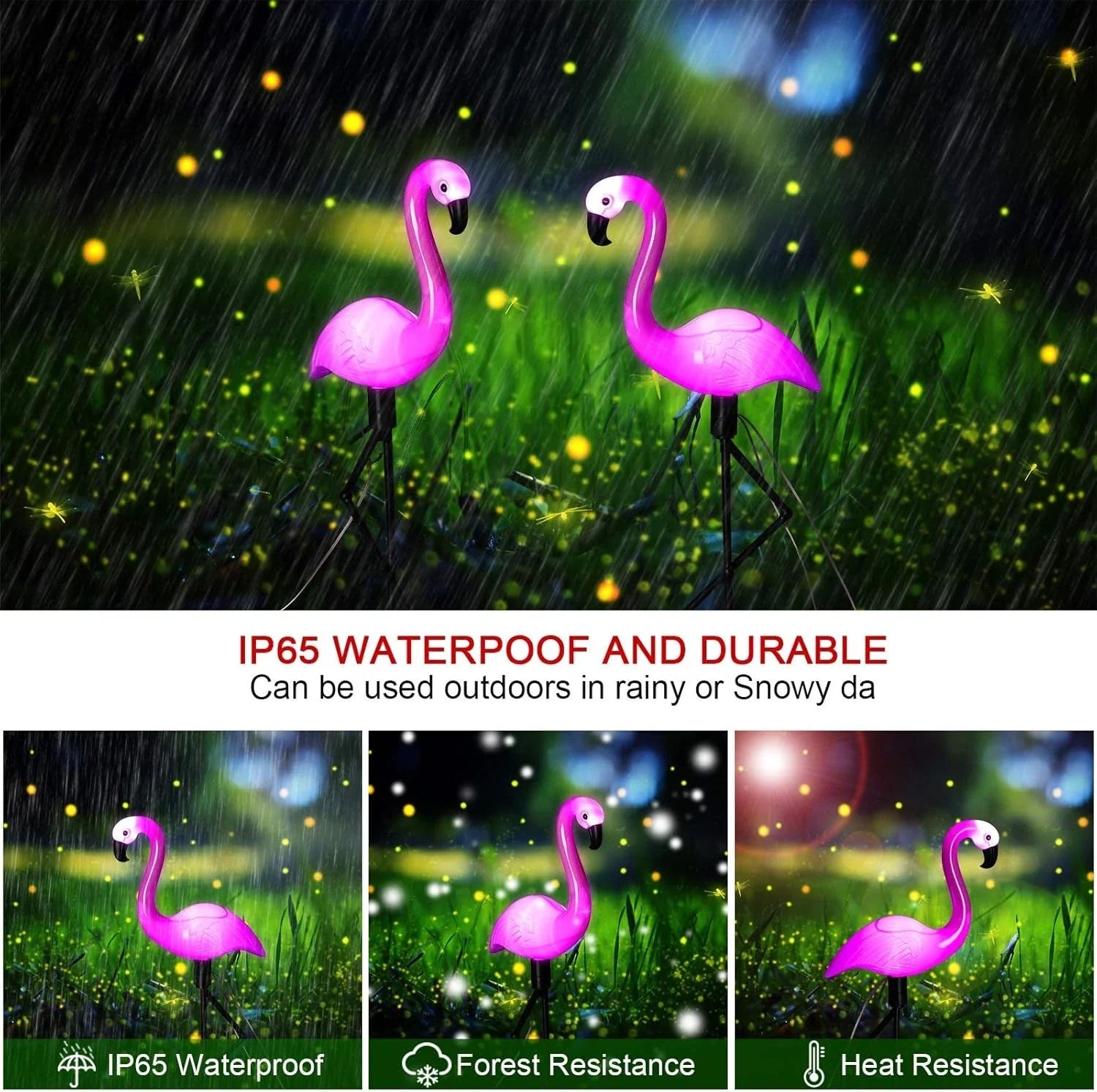 Flamingo Solar Stake Lights Outdoor Garden Pathway Lamp Black