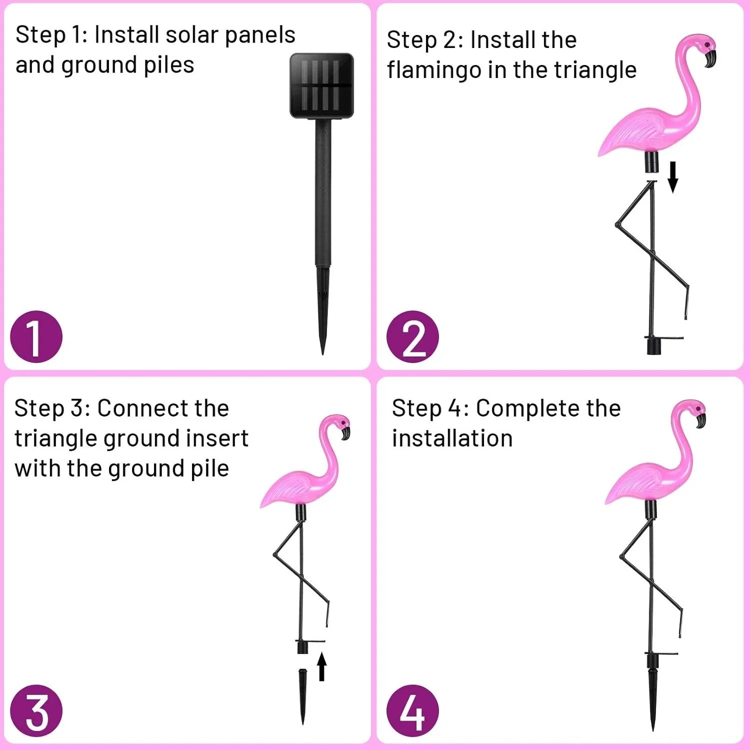 Flamingo Solar Stake Lights Outdoor Garden Pathway Lamp Black