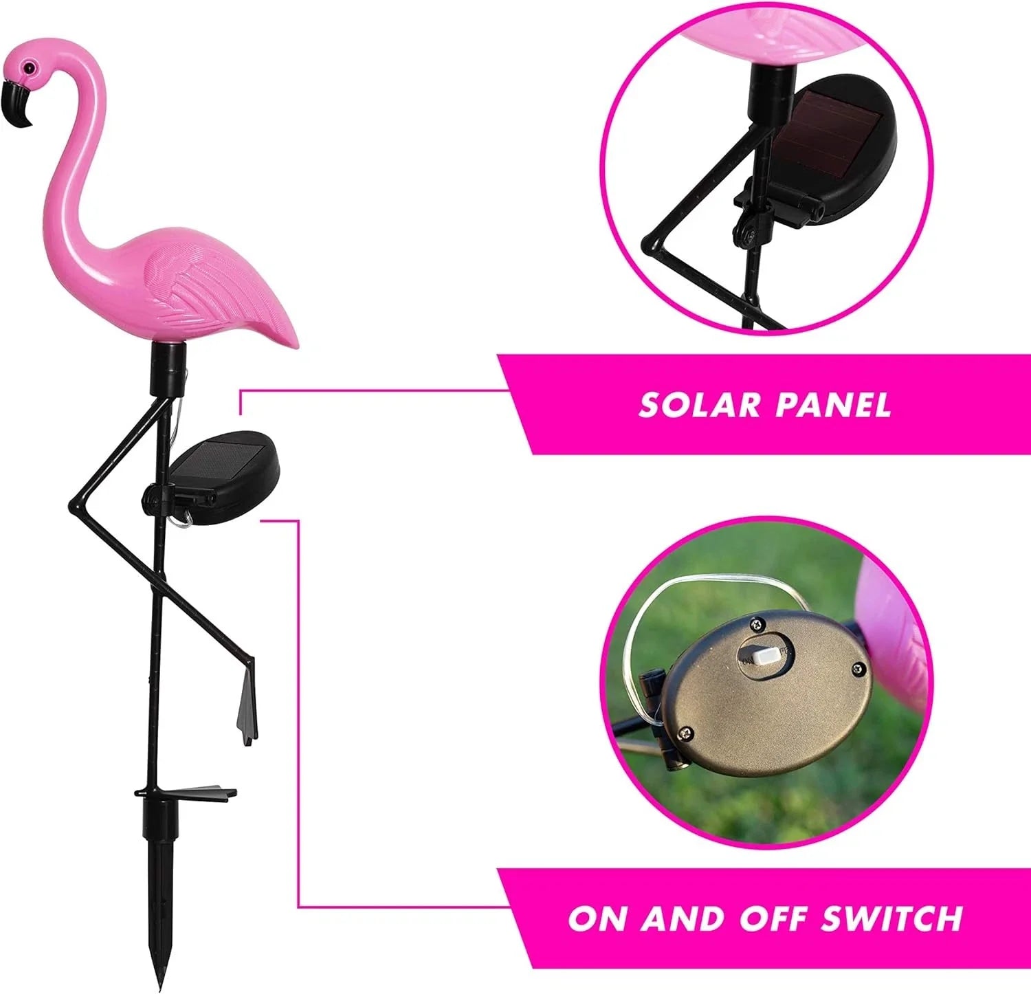Flamingo Solar Stake Lights Outdoor Garden Pathway Lamp Black