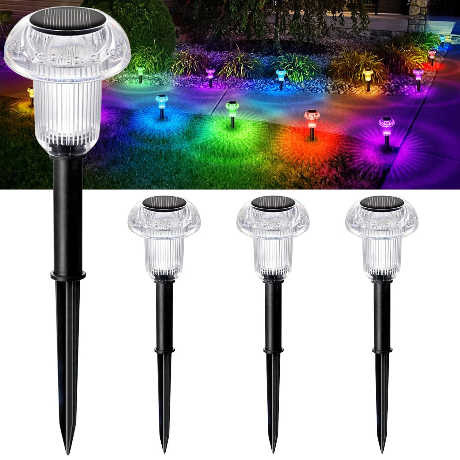 Solar Stake Lights LED Outdoor Garden Pathway Lamp Black Waterproof