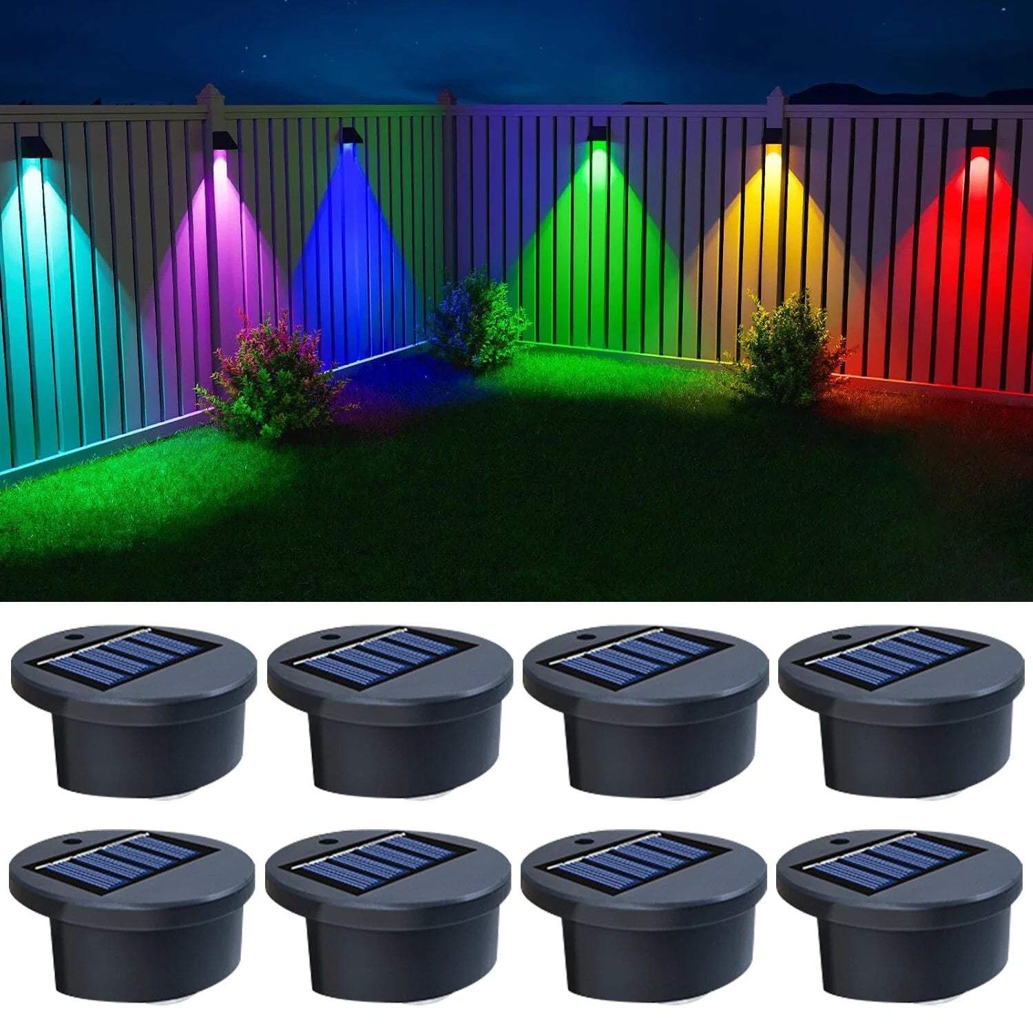 4/8X  Colourful Solar LED Wall Lights Outdoor Garden Path Black