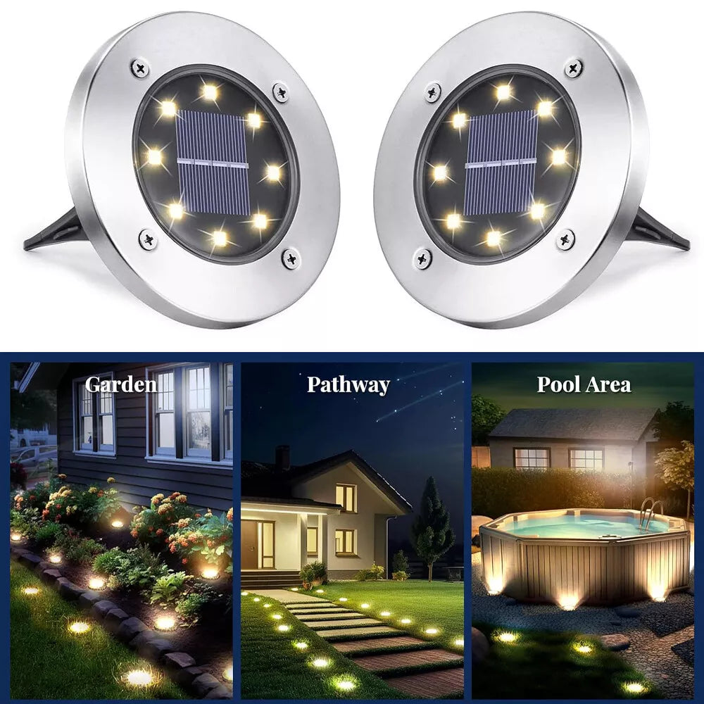 Silver LED Solar Ground Lights Outdoor Garden Path Deck Lamp