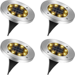 Silver LED Solar Ground Lights Outdoor Garden Path Deck Lamp