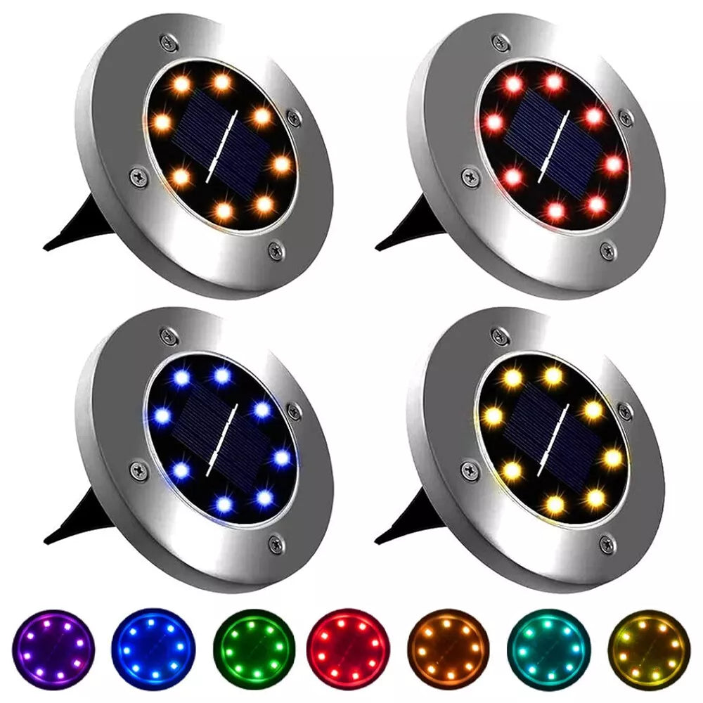 Silver LED Solar Ground Lights Outdoor Garden Path Deck Lamp