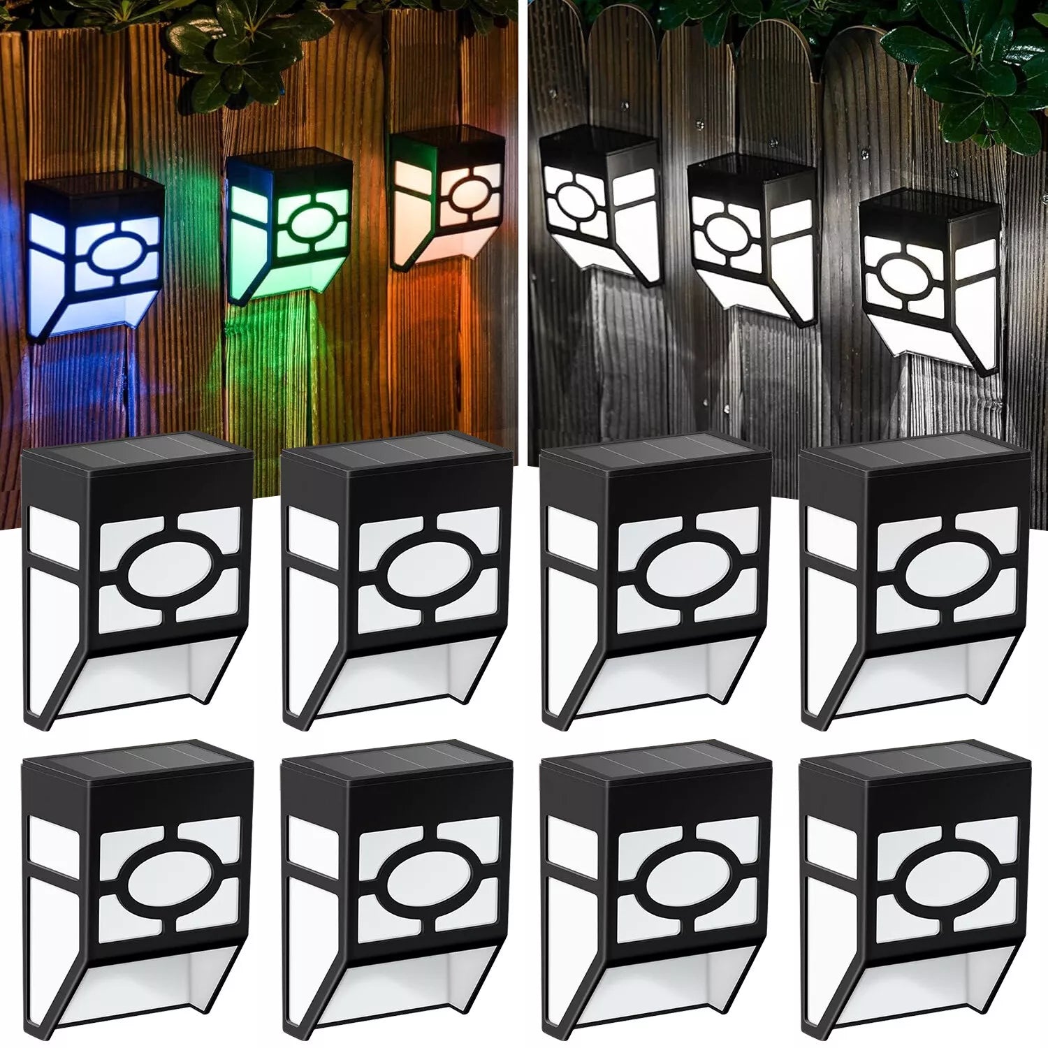 Solar Fence Lights RGB 7-Color LED Wall Lamps Outdoor Garden Deck Step