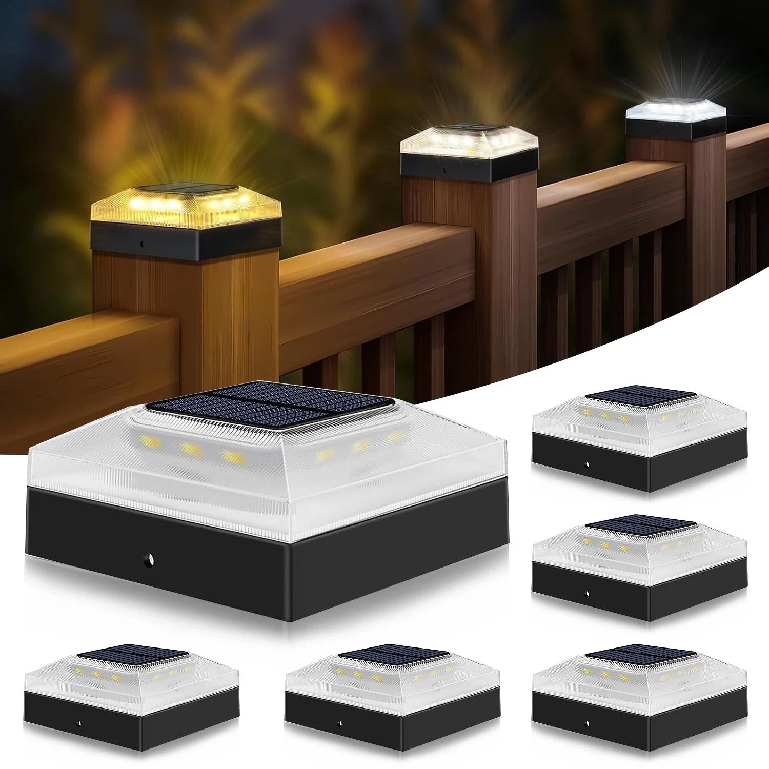 4x4'' Black Solar Post Cap Lights Outdoor Dimmable LED Fence Lamp
