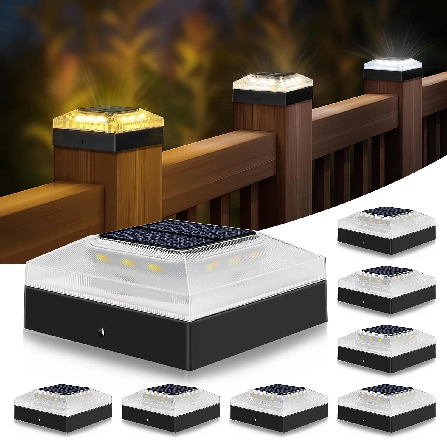 4x4'' Black Solar Post Cap Lights Outdoor Dimmable LED Fence Lamp