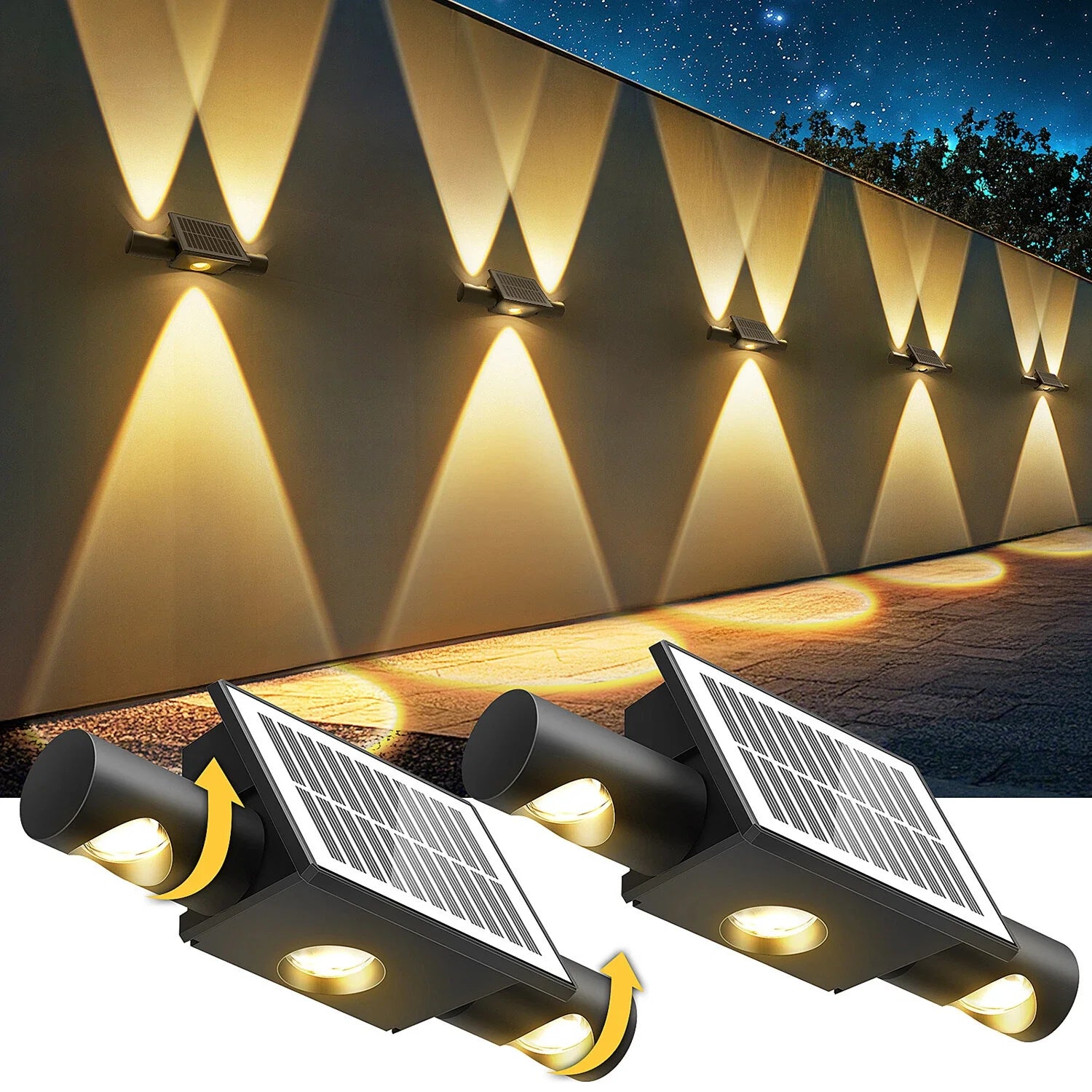 LED Solar Fence Lights Black IP65 Outdoor Wall Garden Decorative Lamps