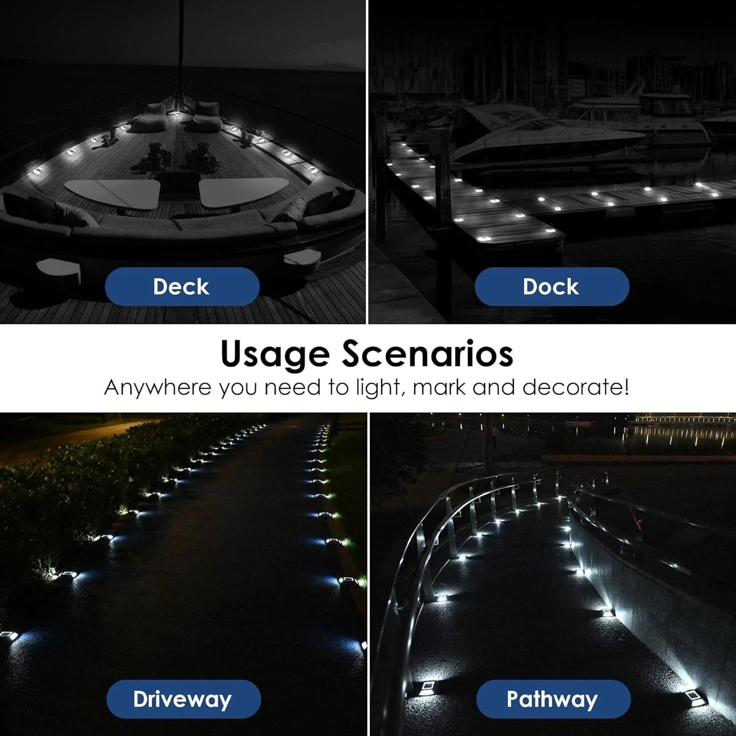 LED Solar Deck Lights Outdoor Waterproof Garden Step & Pathway Lamps