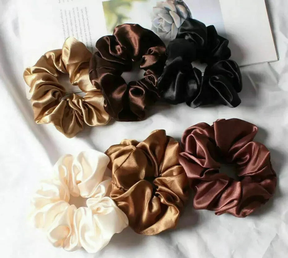 6pcs Satin Scrunchies Hair Bands Silk Scrunchie Ties Ponytail Holder UK Pack Set