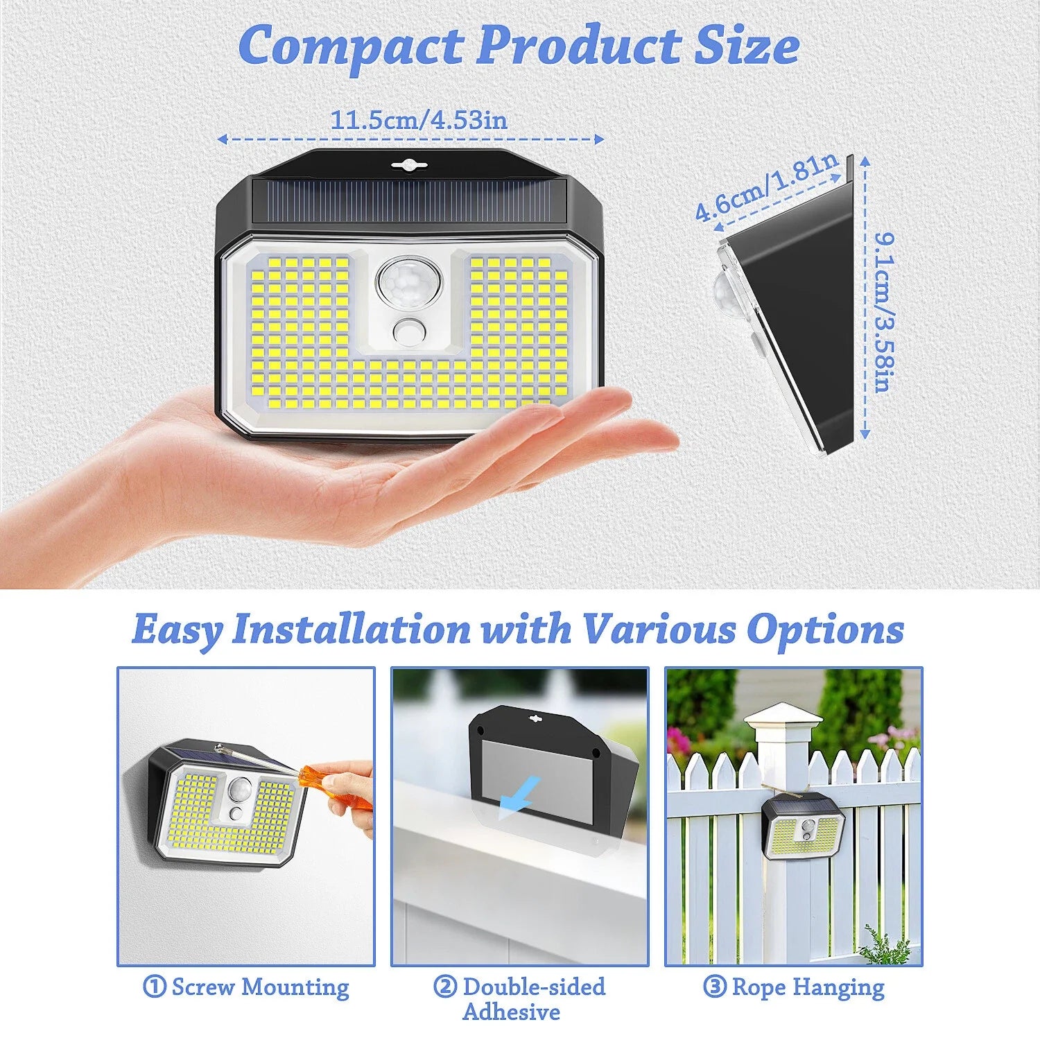 Solar Power PIR Motion Sensor Wall Light 168 LED Black Outdoor