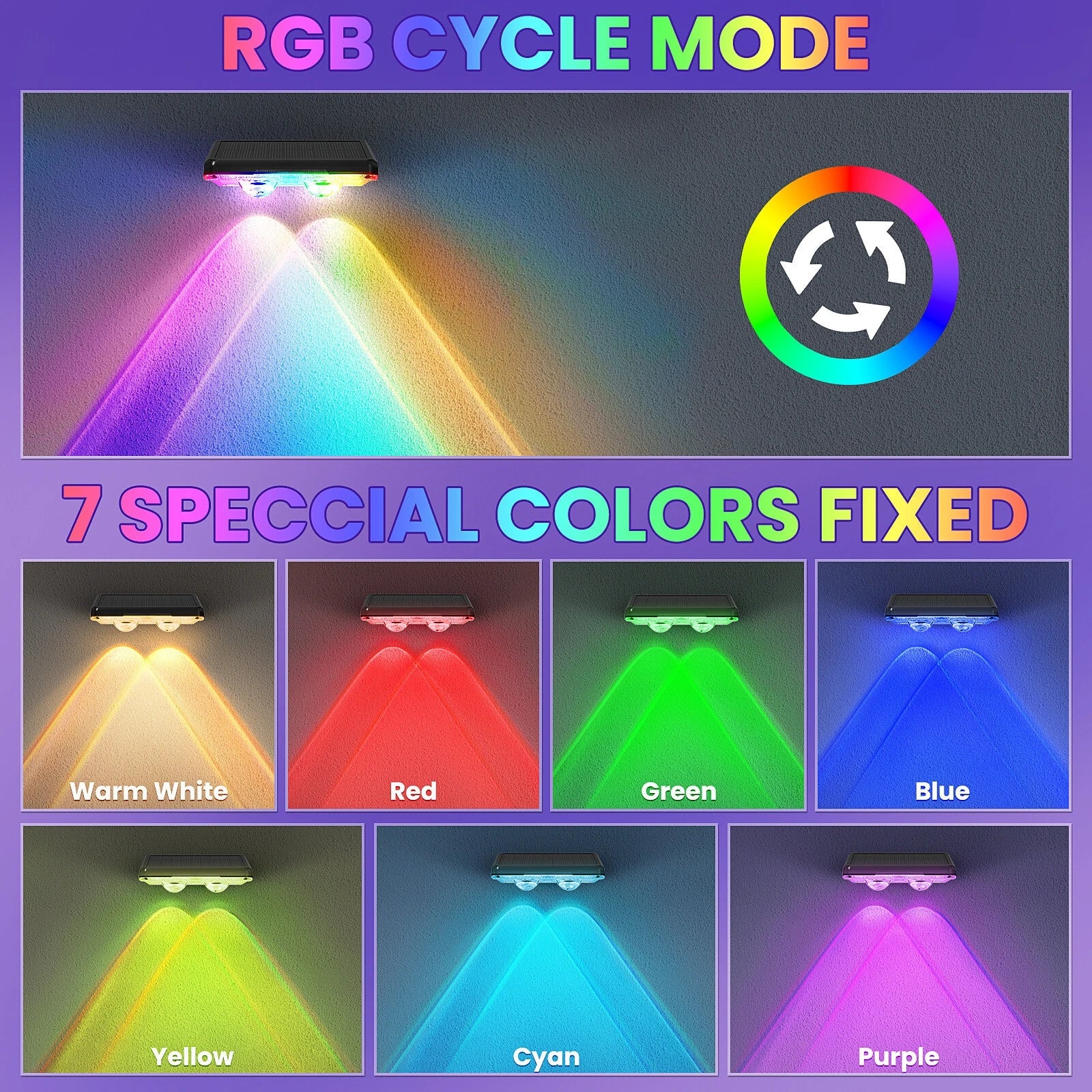 Super Bright Solar Door Fence Wall Lights 2/4 Pack RGB & Warm White IP65 Outdoor Lamp
