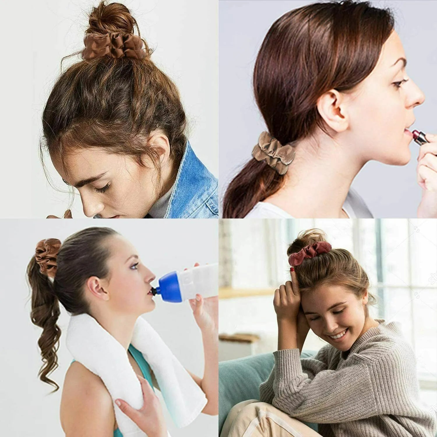 6pcs Satin Scrunchies Hair Bands Silk Scrunchie Ties Ponytail Holder UK Pack Set