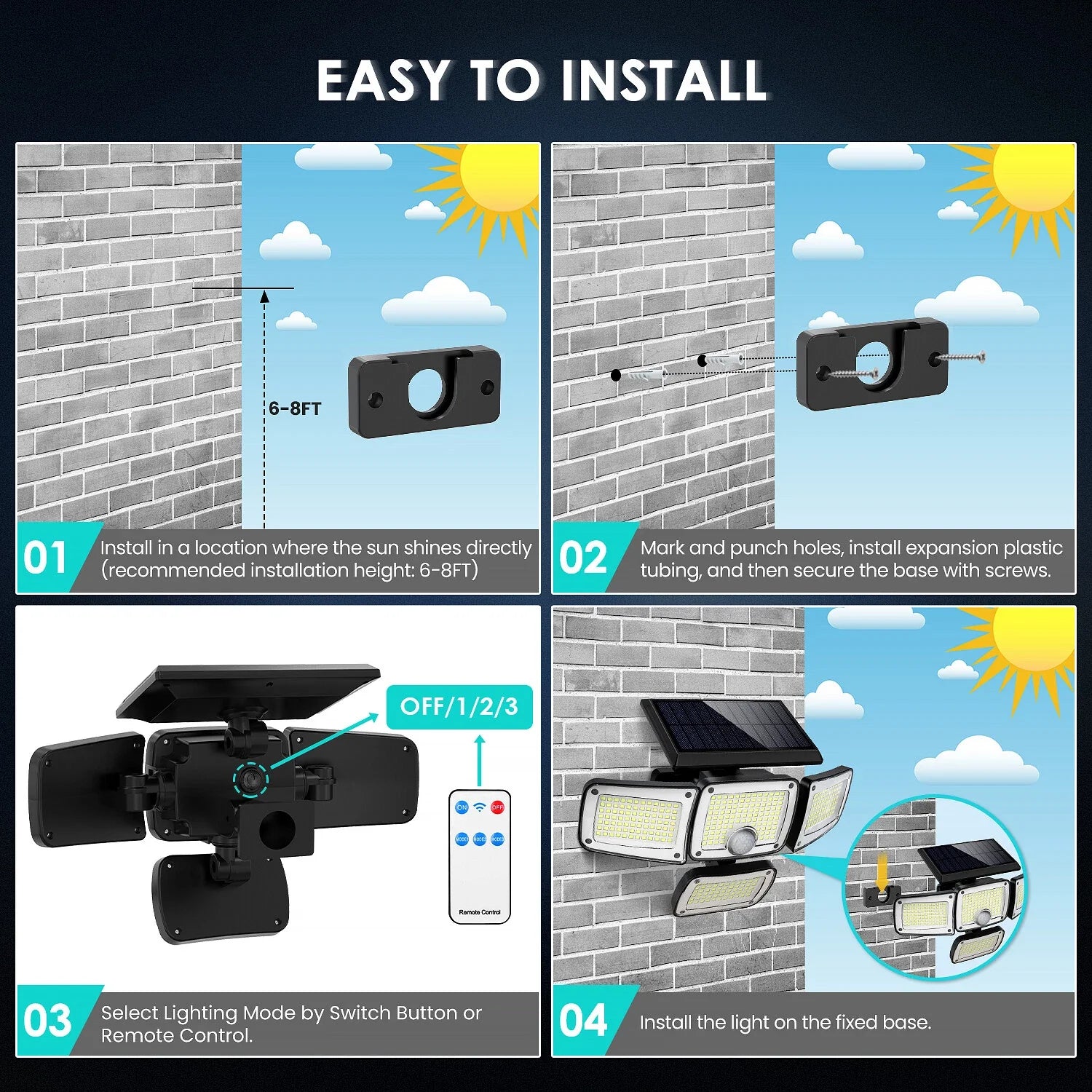 3/4/5-Head Solar Flood Light with Motion Sensor – LED Outdoor Security Wall Lamp for Garden, Yard & Driveway