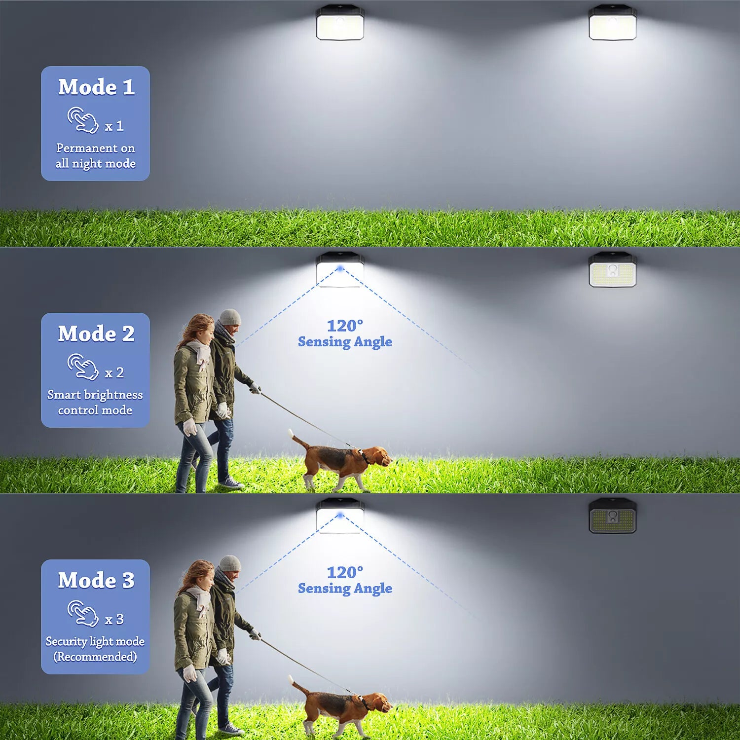 Solar Power PIR Motion Sensor Wall Light 168 LED Black Outdoor