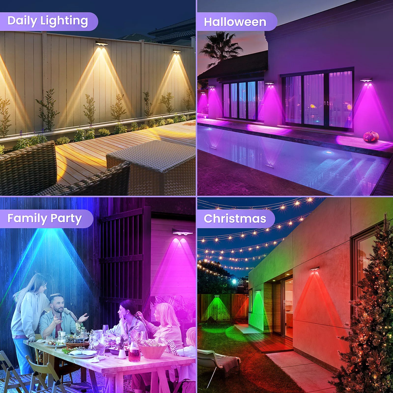 Super Bright Solar Door Fence Wall Lights 2/4 Pack RGB & Warm White IP65 Outdoor Lamp