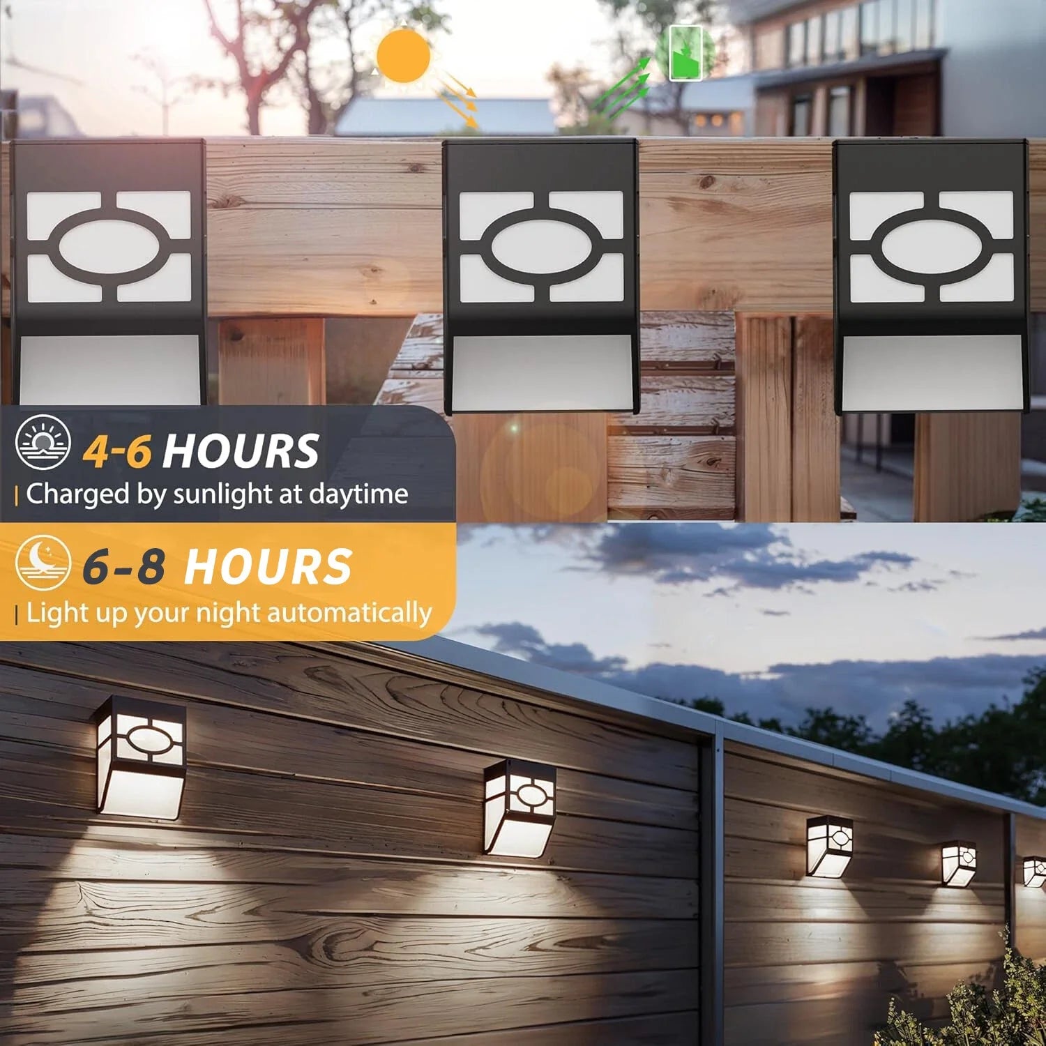 Solar Fence Lights LED Outdoor Garden Path Wall Lamp Black/Warm White/RGB