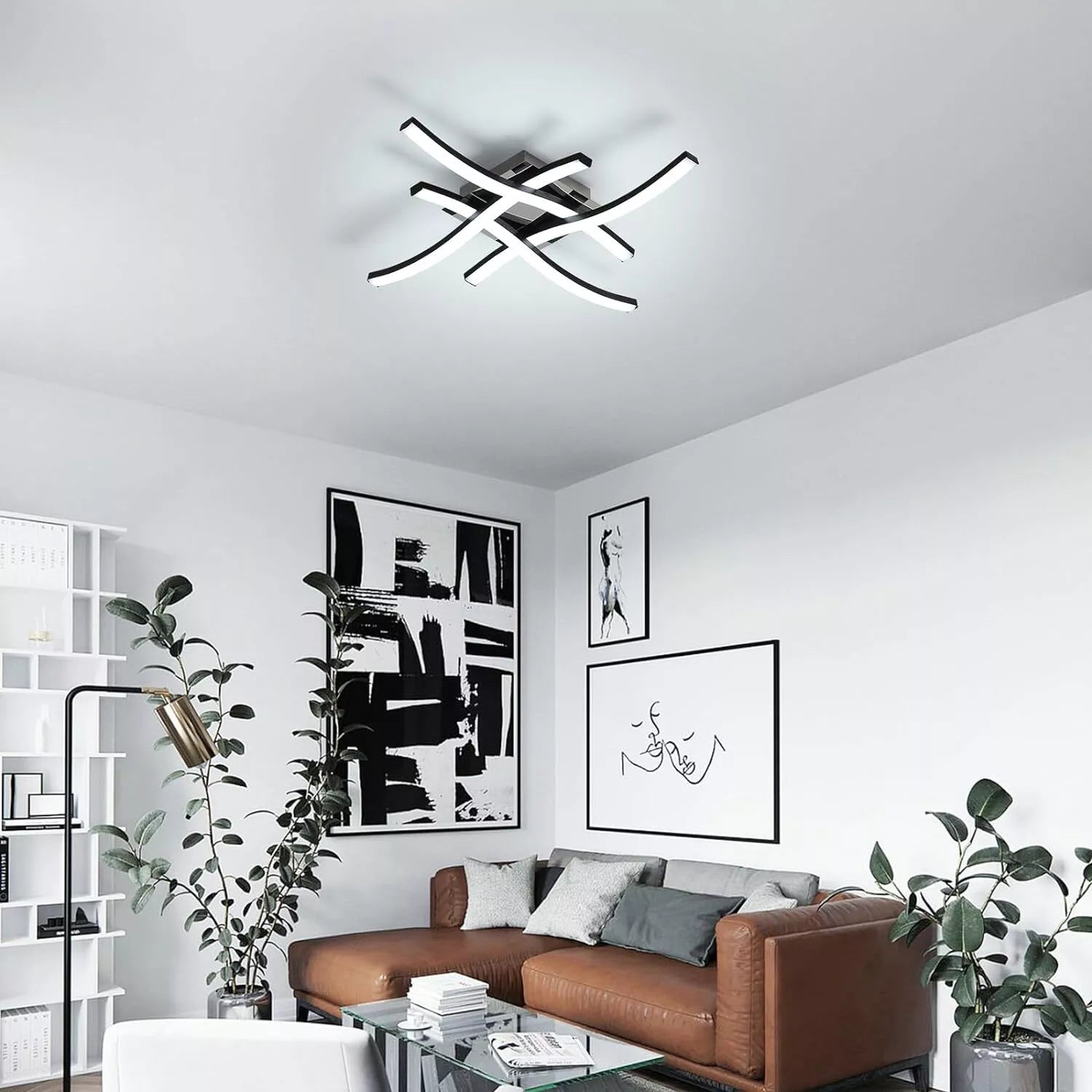 New Dimmable Ceiling Light 4 Wave Lights Modern Kitchen Living Room Bedroom Lamp