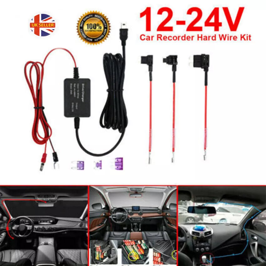 Universal Car Dash Cam Hardwire Kit Mini USB Hard Wire Cable Fuse 12-24V to 5V3A