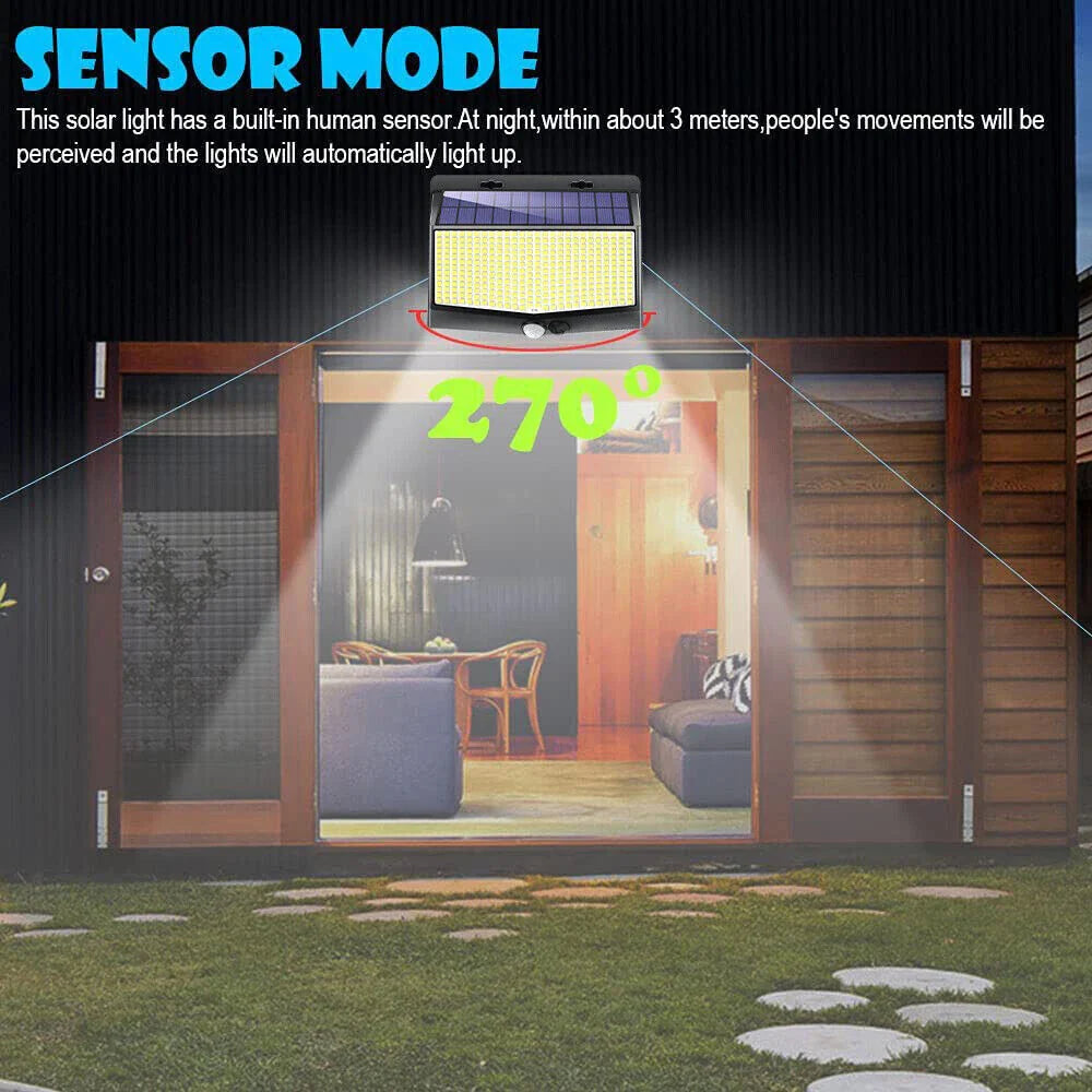 468 LED Solar Motion Sensor Security Light 3000LM Outdoor Waterproof Wall Lamp