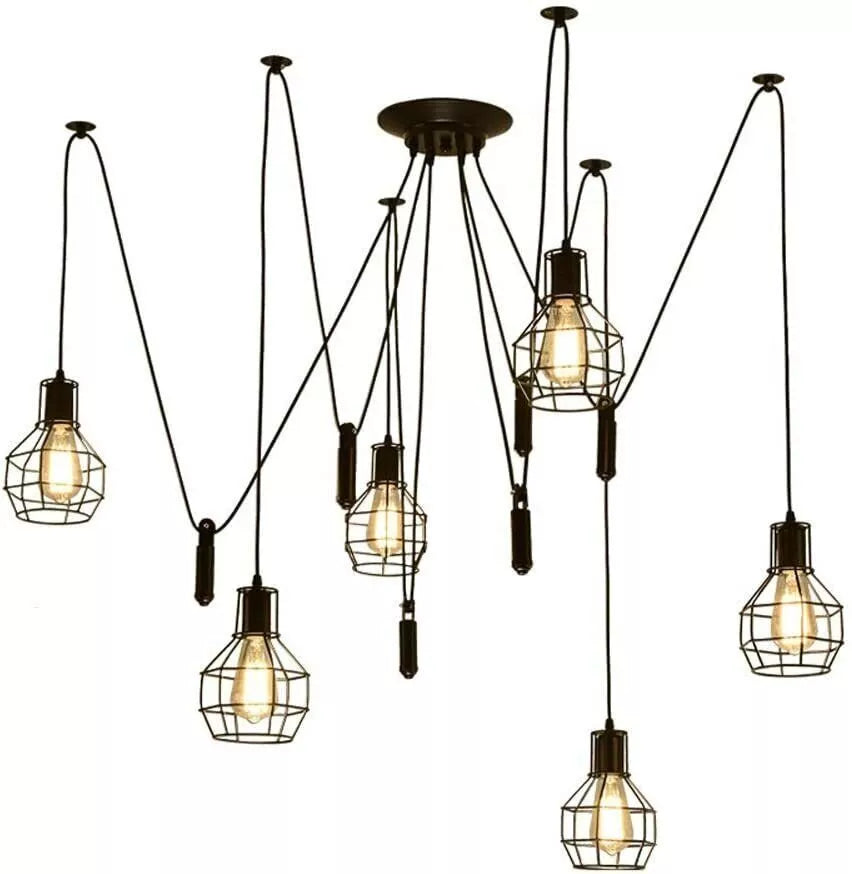 Vintage Industrial 6 Way Chandelier Ceiling Pendant Light Cage Spider Retro Lamp