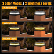 Solar Post Cap Light 3 Mode Dimmable LED Garden Fence Lamp Waterproof