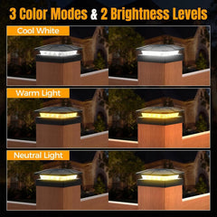 Solar Post Cap Light 3 Mode Dimmable LED Garden Fence Lamp Waterproof