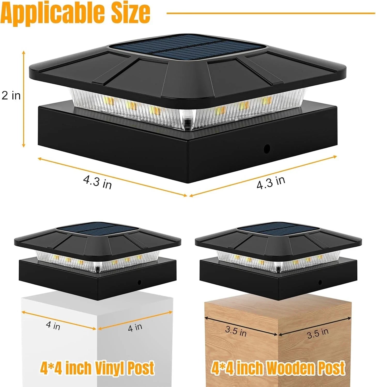Solar Post Cap Light 3 Mode Dimmable LED Garden Fence Lamp Waterproof