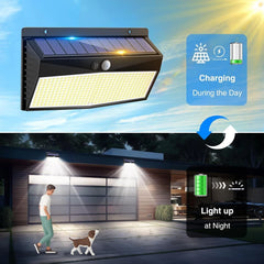 368 LED Solar Motion Sensor Wall Light Outdoor Waterproof Garden Fence Lamp